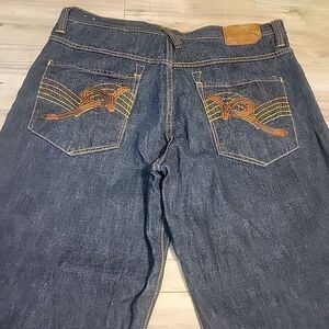 Rockawear Jeans‎ Mens 38 Blue Denim Baggy Hip Hop Y2K Embroidered Pockets VGT